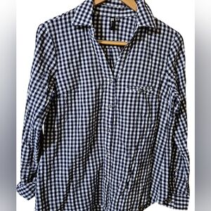 Kut From The Kloth Shirt Small Gingham Check Button Up Shirt Roll Tab Sleeves